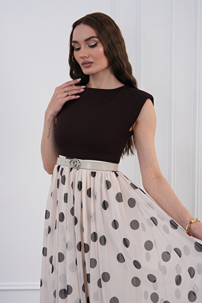 MILANOFOX Γυναικείο κομψό μίντι φόρεμα με καφέ ζώνη, λεπτομερή φούστα από τού...