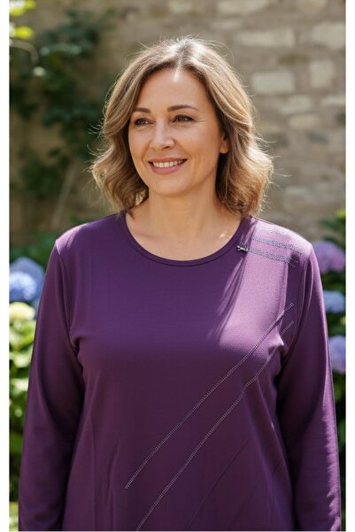 Aylin YUVARLAK YAKALI ÖNÜ İŞLEMELİ UZUN KOLLU PENYE BLUZ