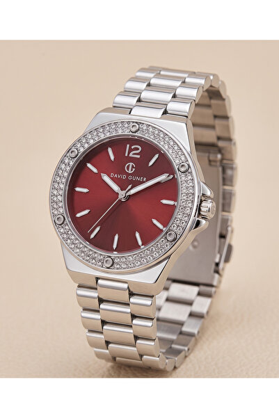 DAVID GUNER Women's Wristwatch 33 mm Red Tone-Into-Tone Dial Rhinestone Bezel...