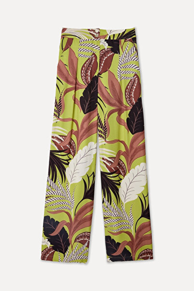 Mudo Women's Green Patterned Straight Fit Trousers