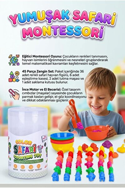 Tıfıl Toys Yumuşak Renkli Safari Hayvanları! 45 Parçalı Hayvan Şekilli Zeka G...