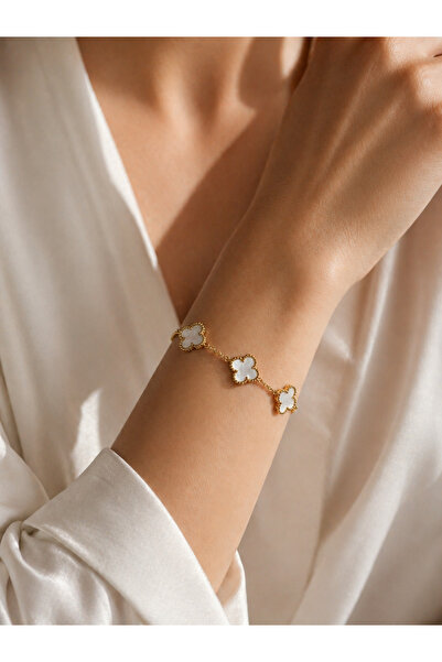 Nutly Accessories Kadın Yonca Bileklik Renkli Taşlı Gold Çelik Bileklik Şık M...