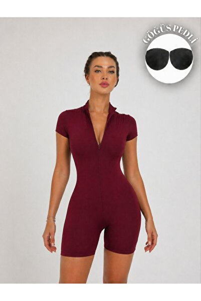 Maison La Femme Γυναικείο μαγιό σε χρώμα μπορντό με σορτς, ενίσχυση στο στήθο...