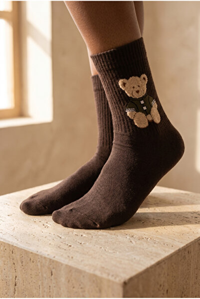 Katia&Bony Unisex κάλτσες με σχέδιο αρκουδάκι σε σκούρο καφέ