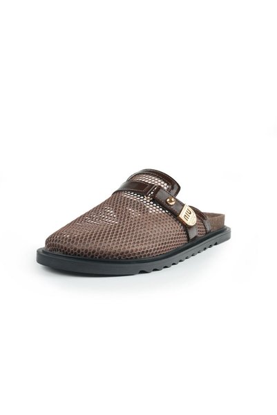 LONDON&LONDON Brown Mesh Detailed Women's Slippers – Stylish Design, Comfortable Orthopedic Sole Slip-Ons for Everyday Use