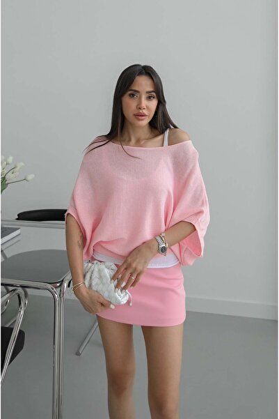 Havoş Ροζ πλεκτό πουλόβερ με λαιμόκοψη καγιάκ τύπου Hammer Athlete