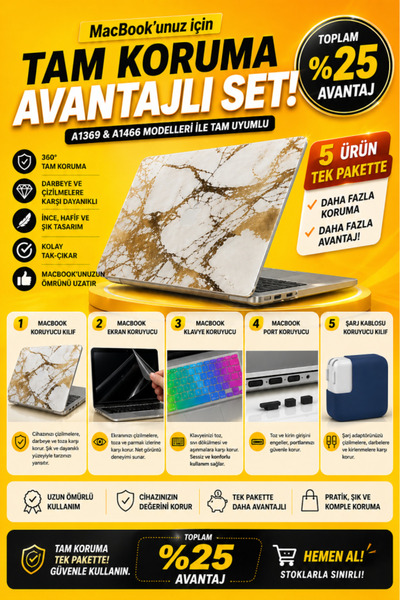 Mcstorey Apple Macbook A1369-A1466 Uyumlu Avantajlı Koruma Paketi