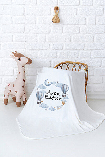 Pia Baby İsme Özel Erkek Bebek Battaniyesi 80x80 cm %100 Pamuk Çift Kat Penye...