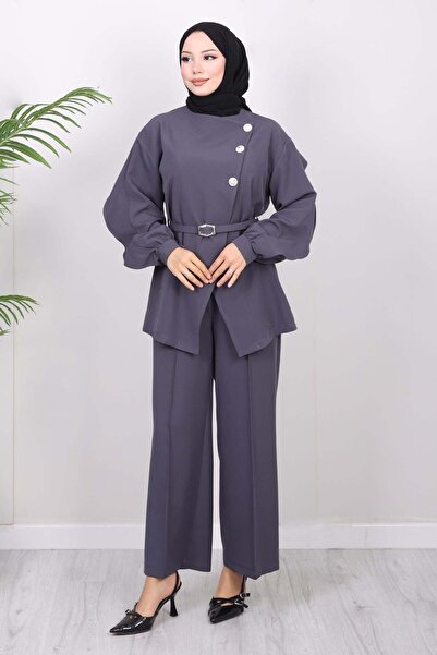 Missvalle Σετ δύο τεμαχίων με σταυρωτά κουμπιά, γκρι 19288