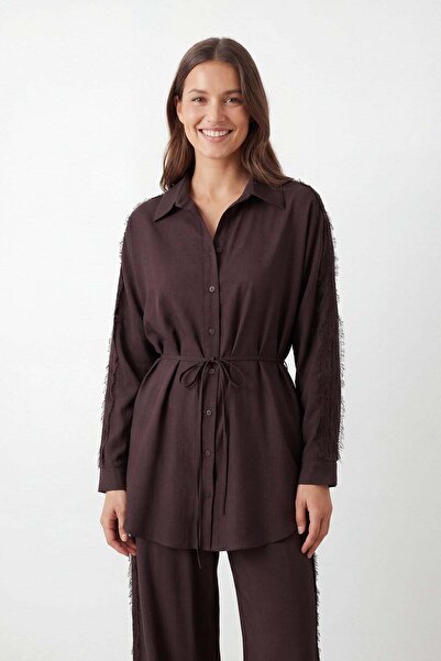 Puane Γυναικείο Σετ Πουκάμισο με Ζώνη και Παντελόνι Τουνίκ με Γιακά ΚΑΦΕ 14468