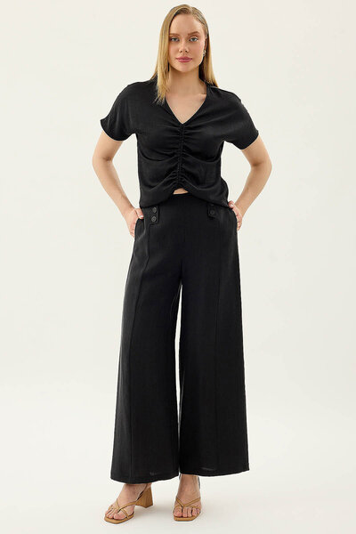 Vitrin Button Detailed Elastic Waist Trousers