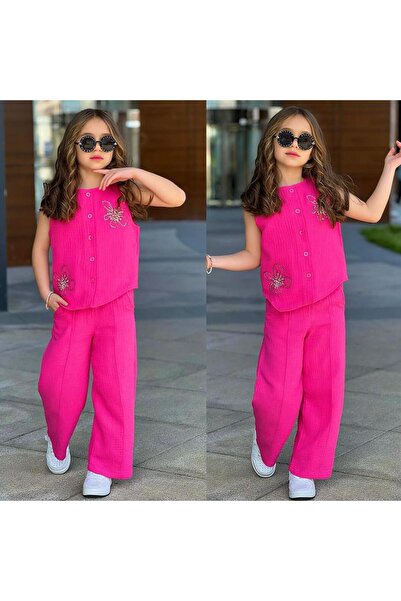 Bambam Κοριτσίστικο Φούξια Σετ Παντελόνι Μουσελίνας – Κομψό Καλοκαιρινό Συνδυ...