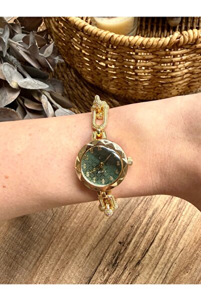 TD TRENDDURAGI Round Design Chain Model Gold Inside Green Women's Wristwatch