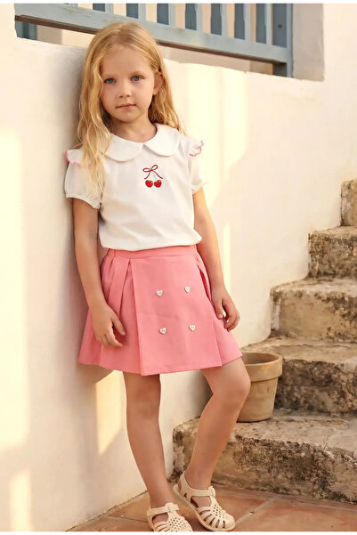 punicha Girl's Printed Detailed Doll Collar Skirt Set