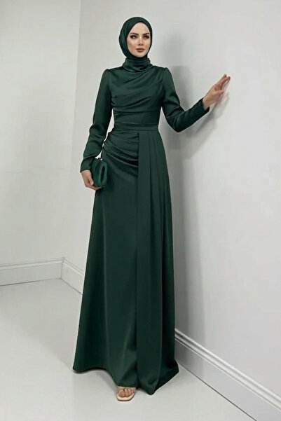 Abiye Diyarı Rochie de seară Efnan din satin cu trenă, stil Tesettür