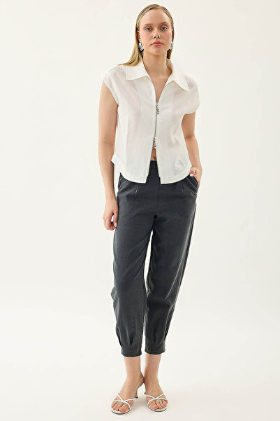 Vitrin Pleated Leg Elastic Waist Trousers