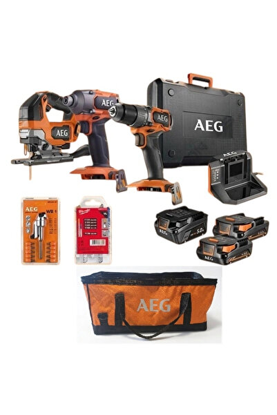 AEG 3’lü Mobilyacı Montaj Seti-5 18 V (Darabeli Matkap+Darbeli Vidalama+Dekupaj)