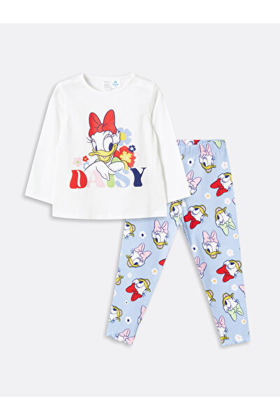 LC Waikiki Set de pijamale pentru fetițe, cu guler rotund, mânecă lungă și im...