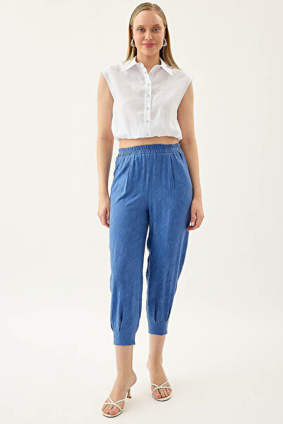 Vitrin Self-Patterned Pleated Carrot Pants with Elastic Waist