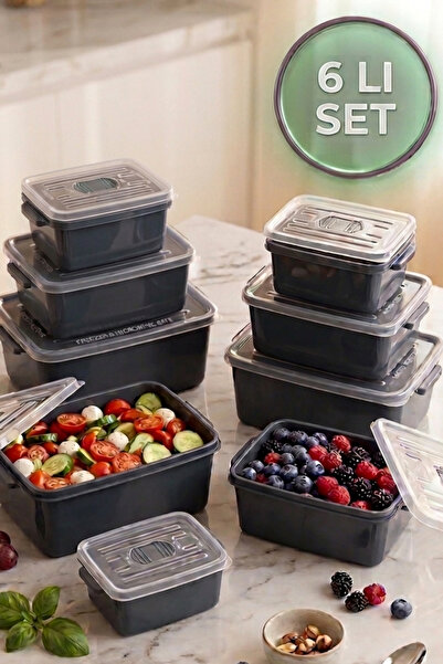 Square 6-Piece Anthracite Storage Container Set for Microwave and Diffusion