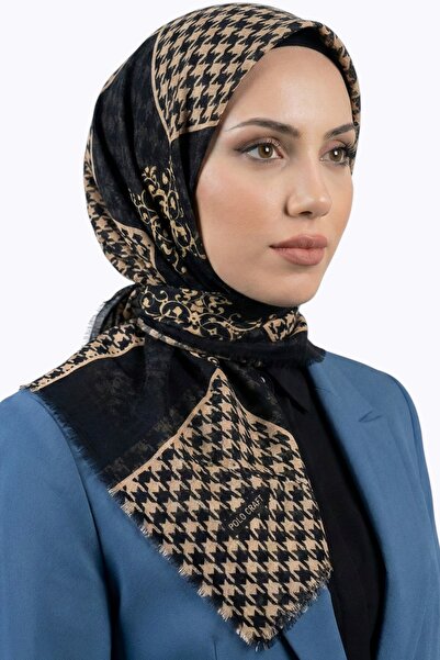 hadiora وشاح نسائي من القطن بنمط هاوندستوث أسود اللون