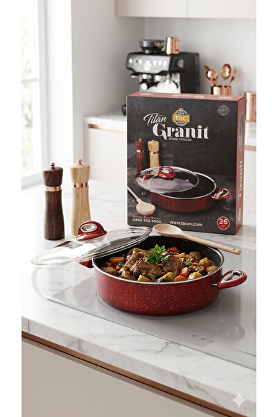 kasımoğulları concept Titan Granit 26 cm Flat Pot - Burgundy Karnıyarık Pot