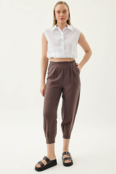 Vitrin Pleated Leg Elastic Waist Trousers