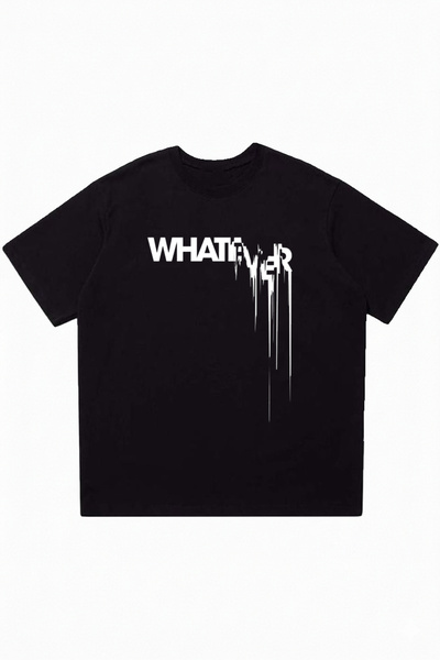 DASH WEAR Whatever Printed Black Oversize Crew Neck T-Shirt