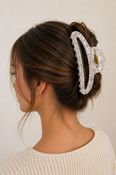 MakeWell Διαφανές ροζ κλιπ μαλλιών μεγάλου μεγέθους με κλάμερ για γυναικεία κ...