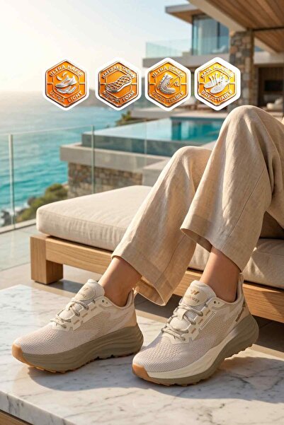 WALKWAY Μπεζ διχτυωτό ελαφρύ, εύκαμπτο πάτο με μνήμη, αθλητικά παπούτσια Unis...