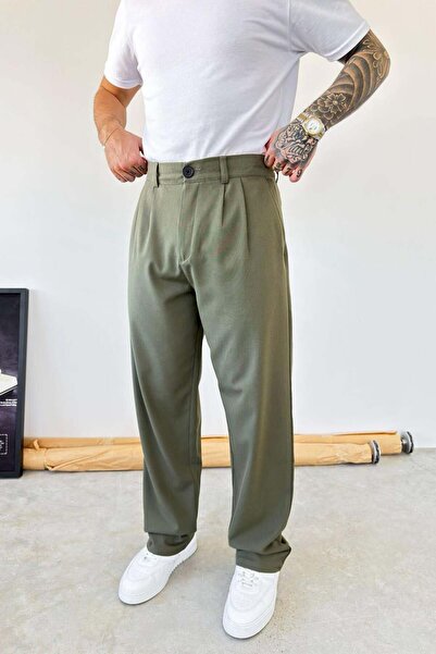 HAFKAGİYİM Haki pantalone od premium tkanine sa plisiranim detaljima