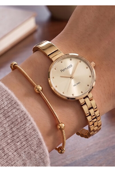 Ferrucci Milano Women's Gold Metal Cord Gold Dial Minimal Elegant Wrist Watch...