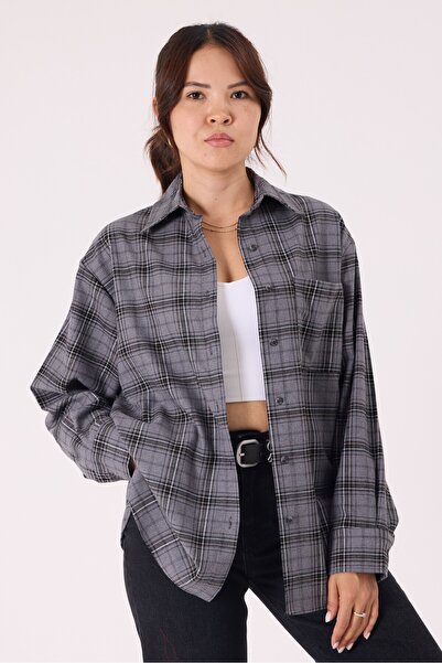 cracpot Women's Anthracite Plaid Lumberjack Shirt Regular Fit