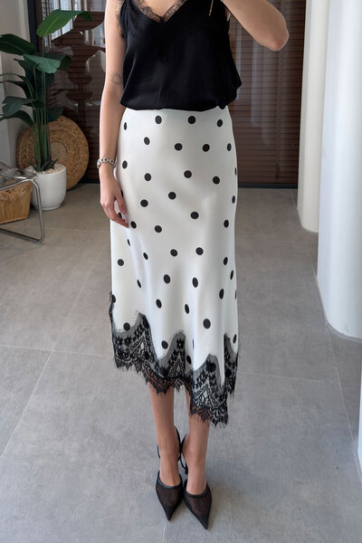 MAGARDE Ειδική Σειρά Δαντελένια Φούστα με Ελαστική Μέση - ΕΚΡΟΥ