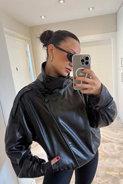 COJIKO Women's Zr Model Lightweight Shiny Soft Textured Stand Collar Leather ...