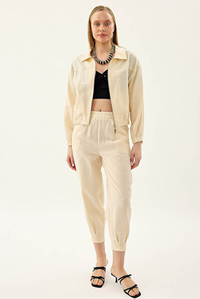 Vitrin Pleated Leg Elastic Waist Trousers