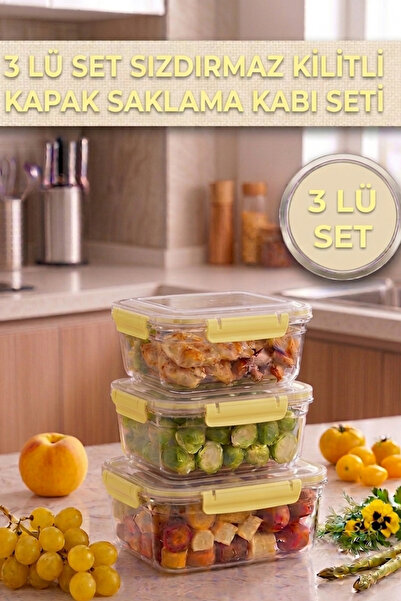 ego home 3'LÜ Set Kare Kilit Kapaklı Sızdırmaz Saklama Kabı Seti