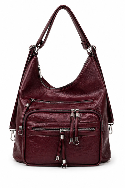CanEs Aksesuar Soft Faux Leather Multi-Compartment Women's Bag with Back and ...