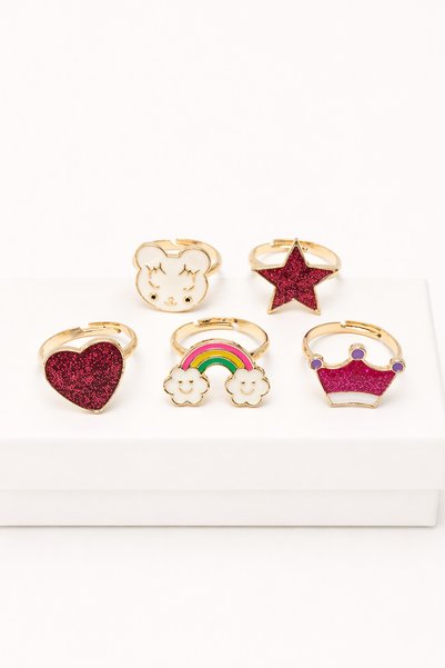 MakeWell 4-Piece Children's Ring Set Gold Color Adjustable Figured Rings Girl...