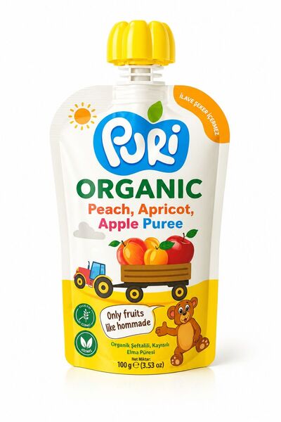 puri Organic %100 Organik Meyve Püresi Şeftali, Kayısı, Elma 100g (İlave Şeke...
