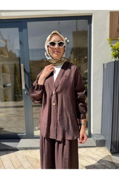 Almarwah Black 405024 Düğmeli Kadın Ceket Kahve