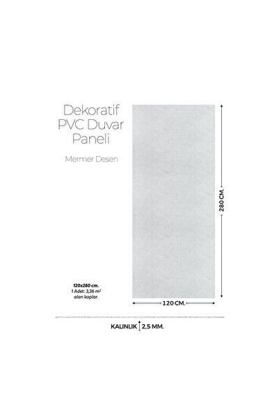Brano 120 Cm x 280 Cm Duvar Paneli,salon,duvar,tv Ünitesi-Açık Gri Mermer Desen