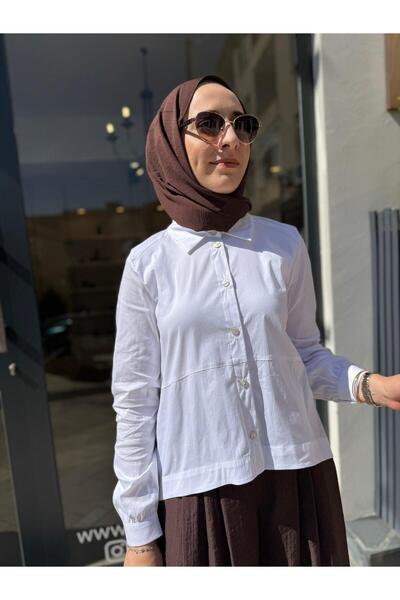 Almarwah Black 101018 Düğmeli Kadın Gömlek Beyaz