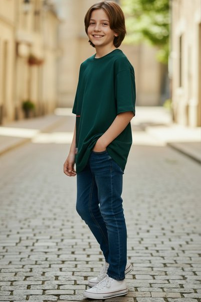 poozkids Boy's Oversize T-Shirt – Printed Modern Design Relaxed Fit Casual Basic T-Shirt