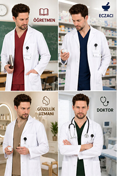 UMAY ÜNİFORMA Erkek Beyaz Önlük Doktor Eczacı Veteriner Hemşire Medikal Sağlık Öğrenci Kuaför Önlüğü Alpaka Kumaş Medical