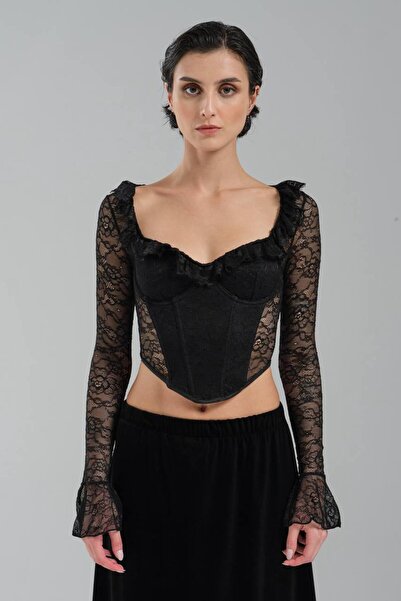 tw3 Γυναικεία δαντέλα από ύφασμα μπροστινό μέρος κορσέ πίσω μέρος με σχέδιο δ...