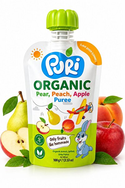 puri Organic %100 Organik Meyve Püresi Armut, Şeftali Elma 100g (İlave Şekersiz)