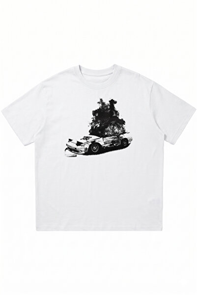 DASH WEAR Retro Street Printed White Oversize Crew Neck T-Shirt