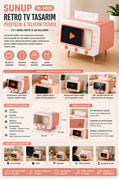 teknohediye Retro Tv Design Napkin Holder Phone Holder Multi-Purpose Desktop ...