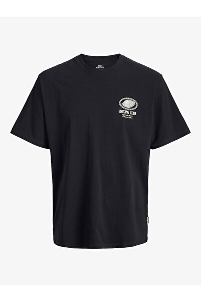 Jack & Jones Men Black Graphic Cotton Crew Neck T-Shirt
